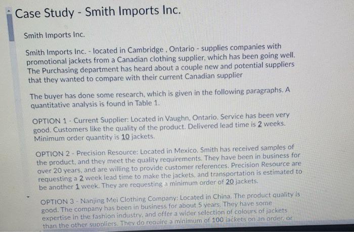 Case Study - Smith Imports Inc. Smith Imports