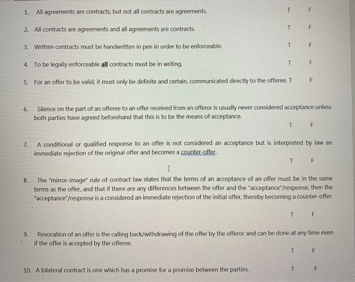 1-10 only true or false answer needed. better
