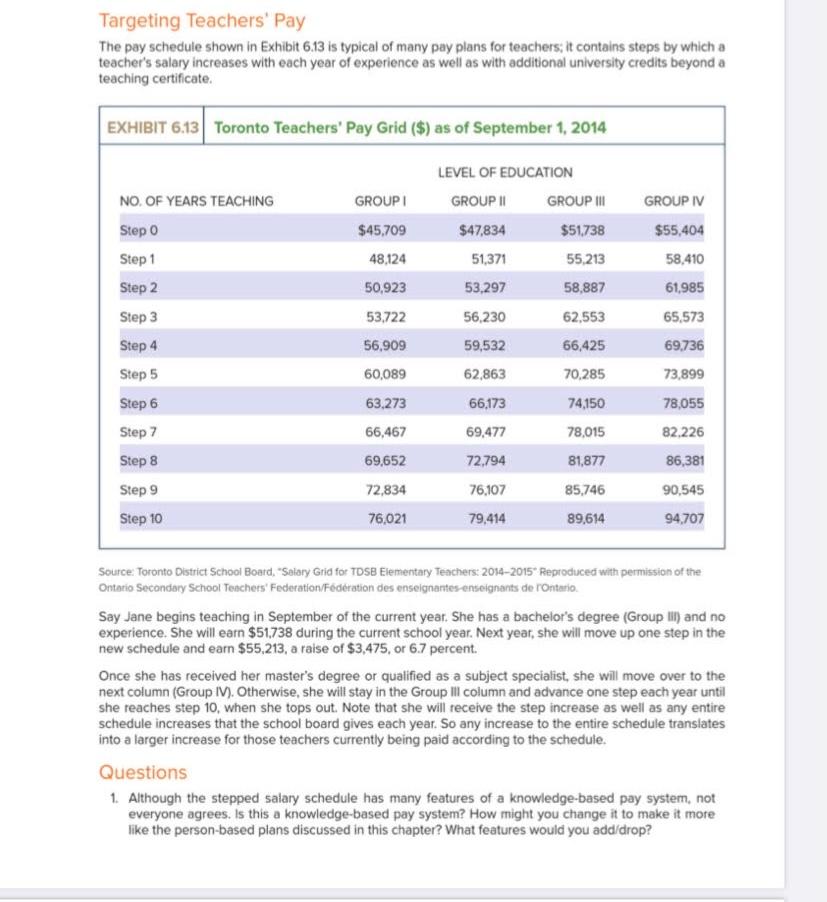 Targeting Teachers' Pay The pay schedule shown in