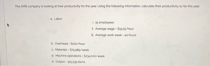 The AMB company is looking at their productivity