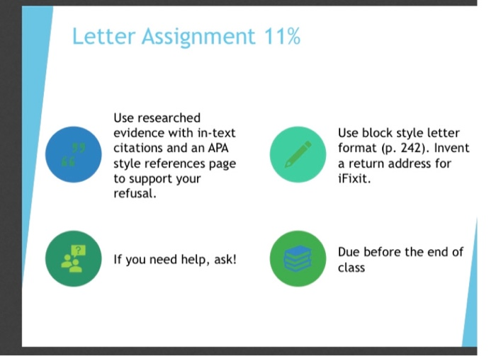Letter Assignment 11% Use researched evidence