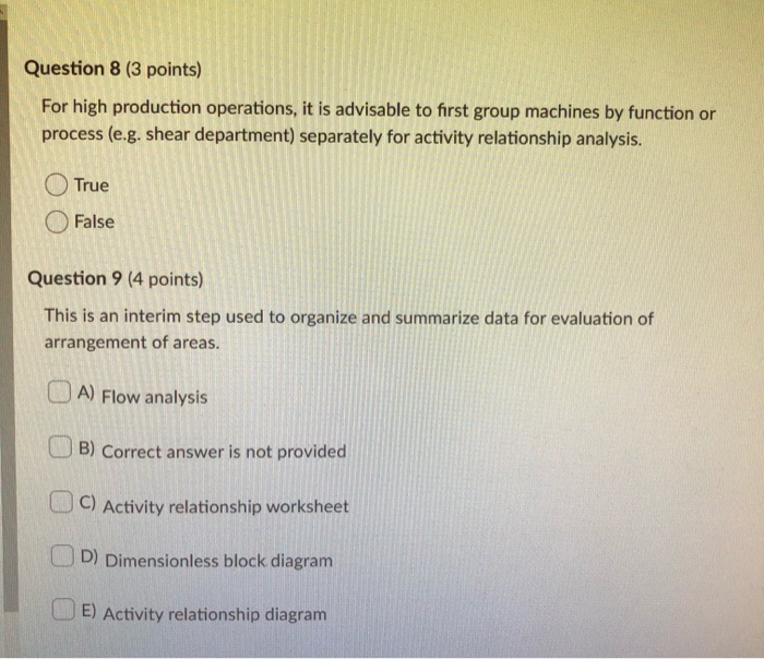 Question 8 (3 points) For high production