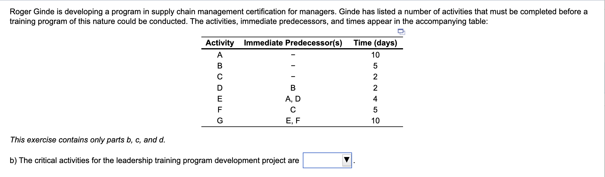 Roger Ginde is developing a program in supply