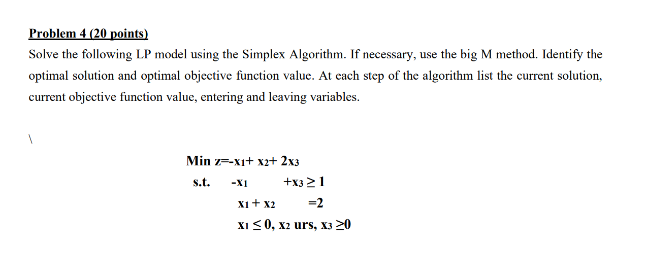 Problem 4 (20 points) Solve the following LP