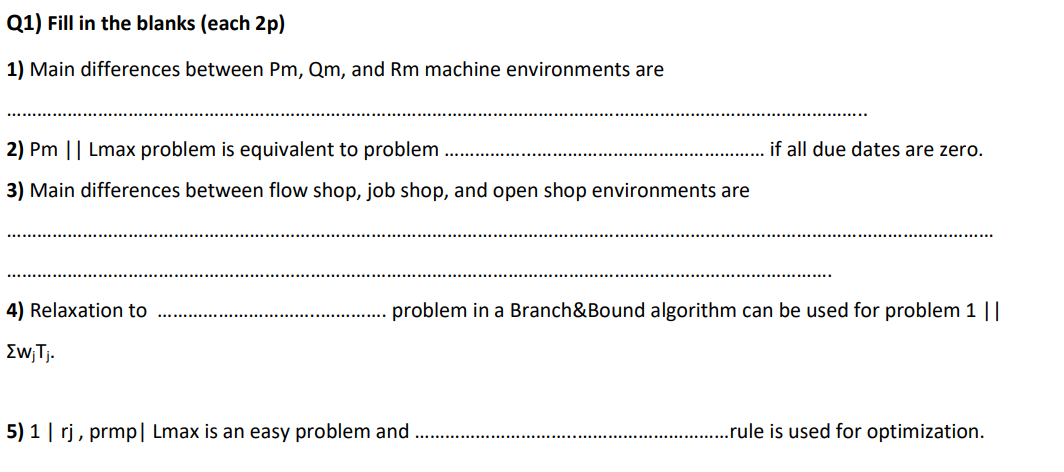 Q1) Fill in the blanks (each 2p) 1) Main