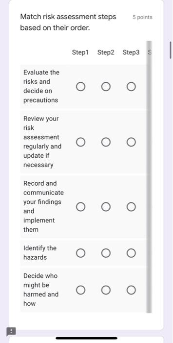 5 points Match risk assessment steps based on