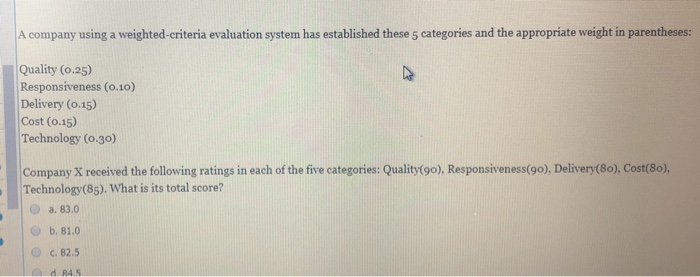 A company using a weighted-criteria evaluation