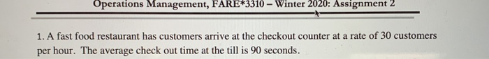 Operations Management, FARE*3310 - Winter 2020: