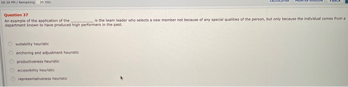08:26 PM / Remaining: 20 min Question 37 An