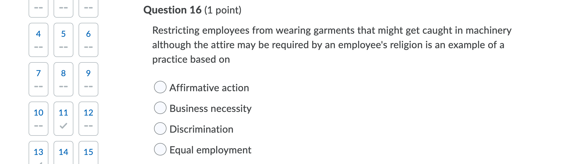 -- Question 16 (1 point) 4. 5 -- 6 -- Restricting