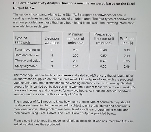 LP: Certain Sensitivity Analysis Questions must