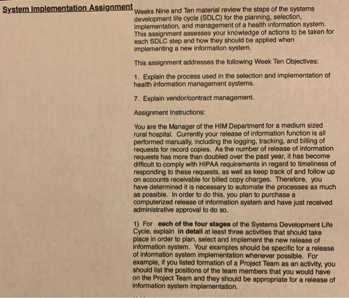 System Implementation Assignment Weeks Nine and