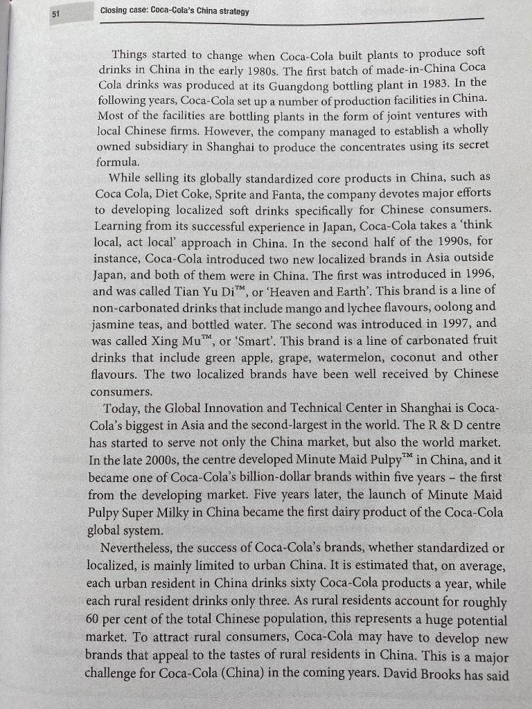 Closing Case: Coca Cola's China Strategy Please