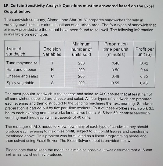 LP: Certain Sensitivity Analysis Questions must