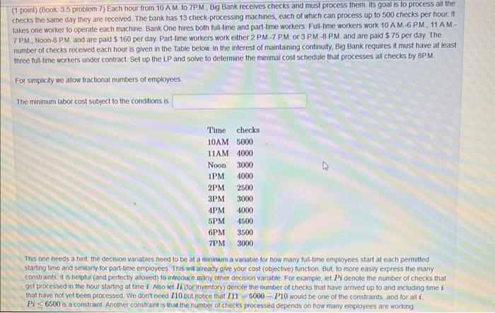 (1 point) (Book: 3.5 problem 7) Each hour from 10