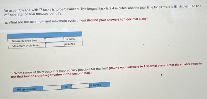 An assembly line with 17 tasks is to be balanced.