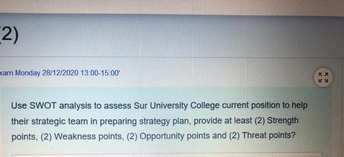 2) kam Monday 28/12/2020 13:00-15:00 RA Use SWOT