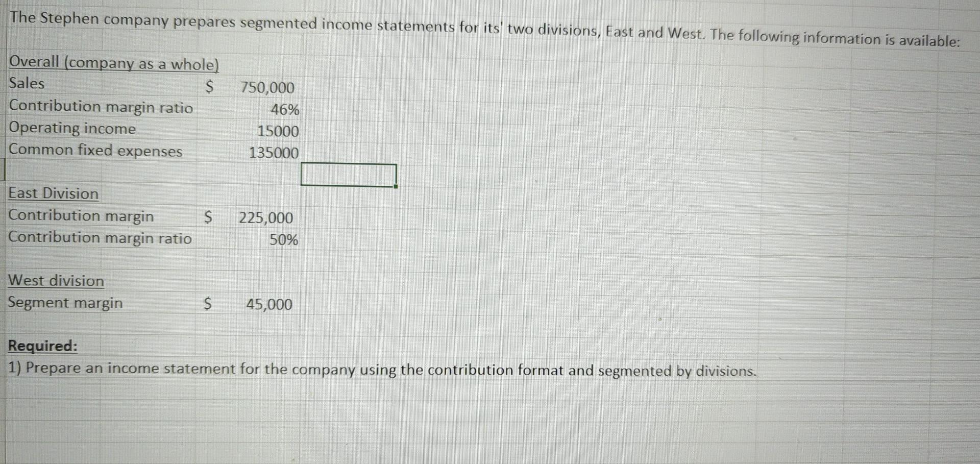The Stephen company prepares segmented income