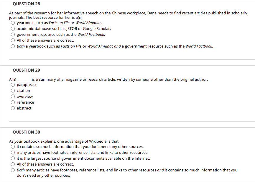 QUESTION 28 As part of the research for her