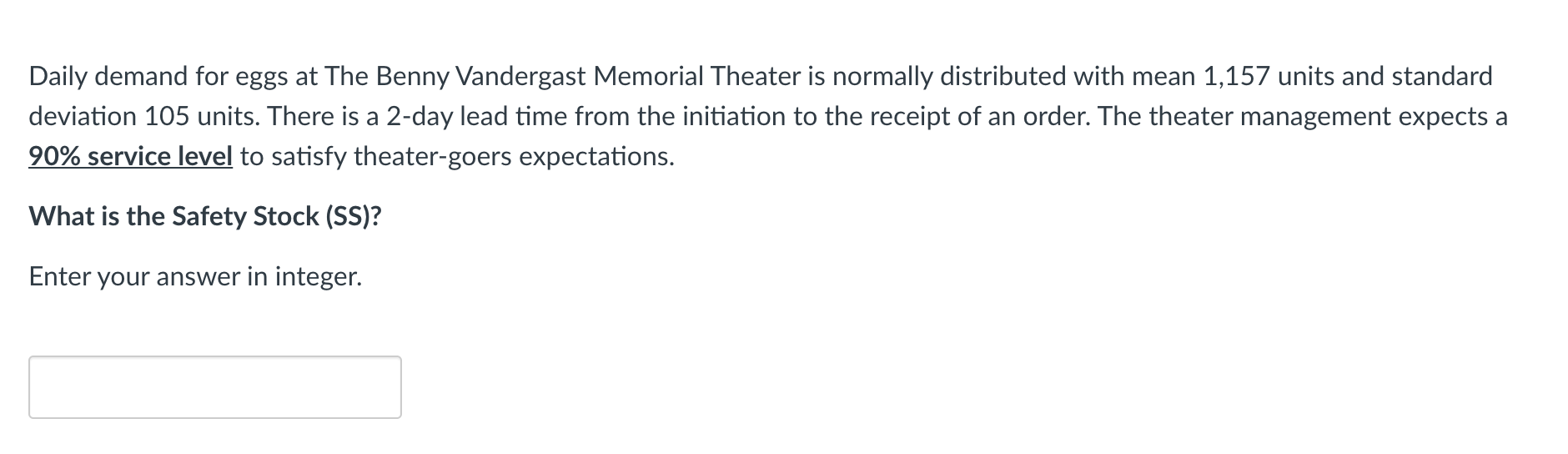 Daily demand for eggs at The Benny Vandergast