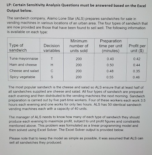 LP: Certain Sensitivity Analysis Questions must
