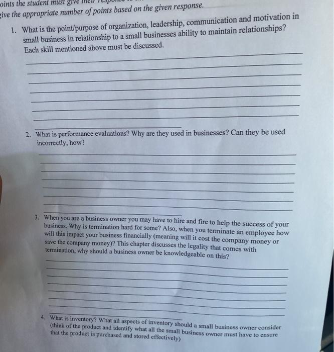 oints the student must gi give the appropriate