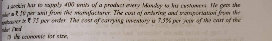 Operations Management A stockist has to supply