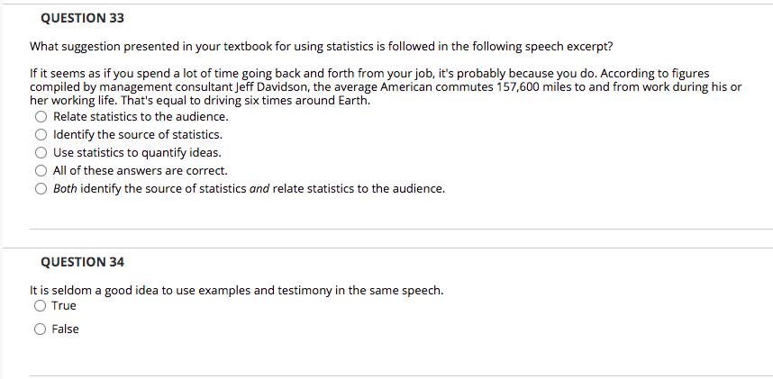 QUESTION 33 What suggestion presented in your