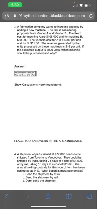 please answer the both questions 3-4 6:30 AA