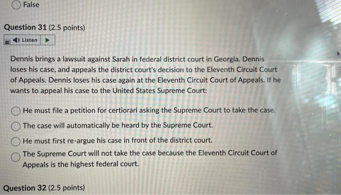 legal analysis : False Question 31 ( 2.5 points)