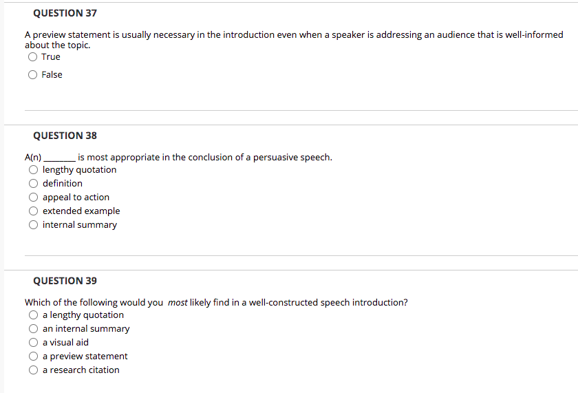 QUESTION 37 A preview statement is usually