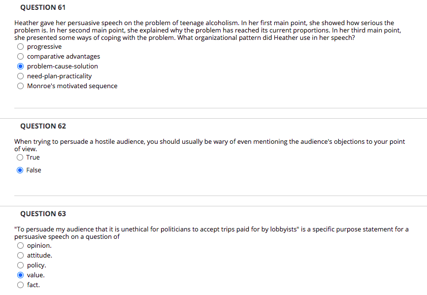 QUESTION 61 Heather gave her persuasive speech on