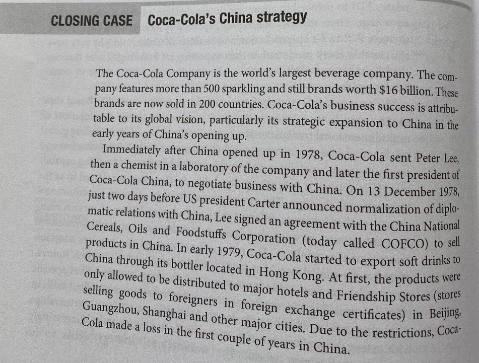 Closing Case: Coca Cola's China Strategy Please