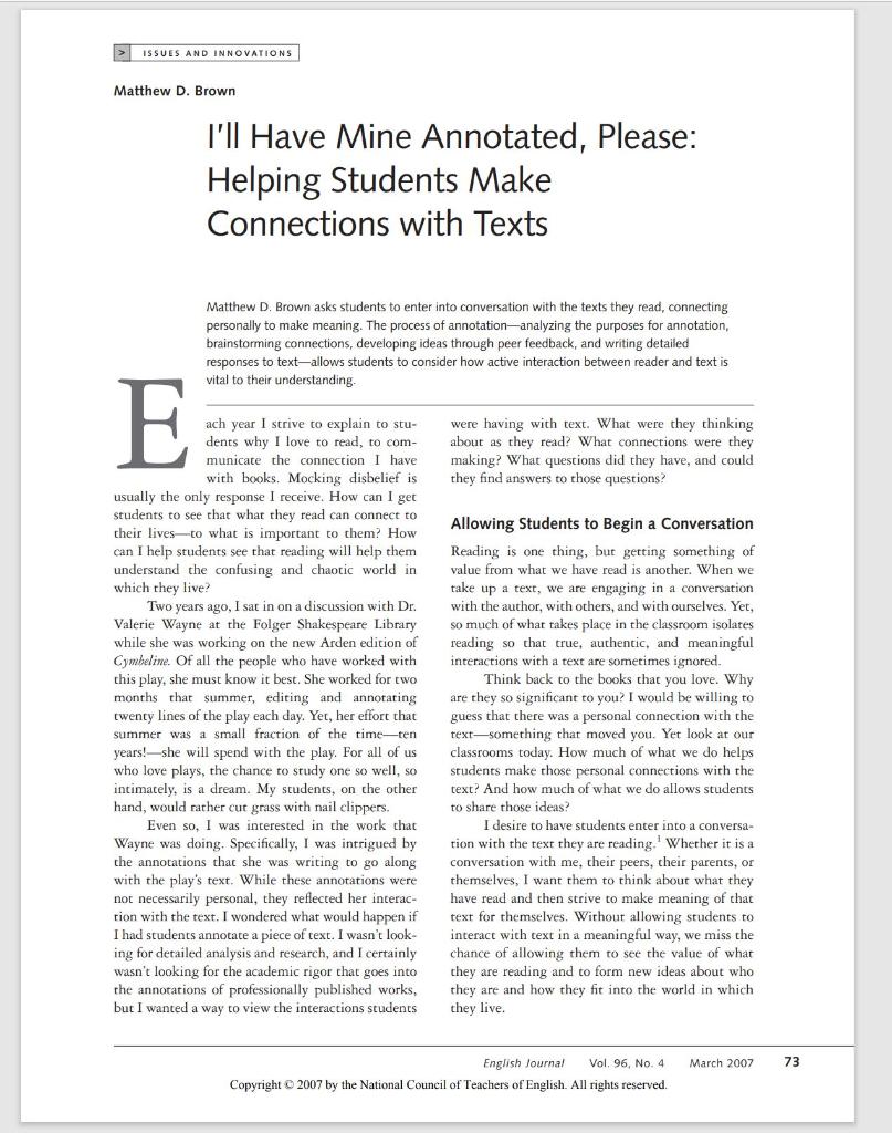 Annotate the article as you read > ISSUES AND