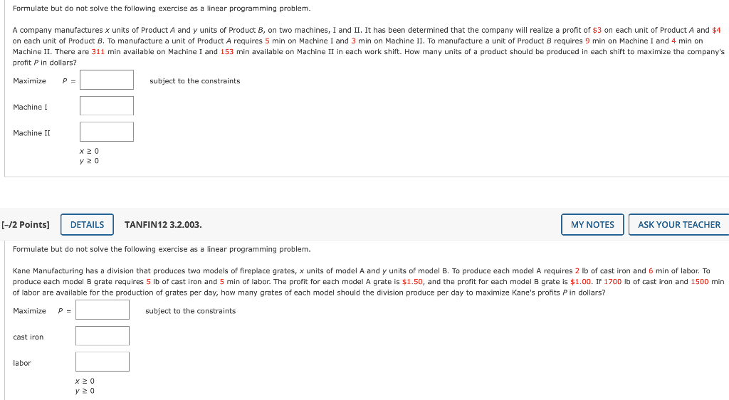 Formulate but do not solve the following exercise