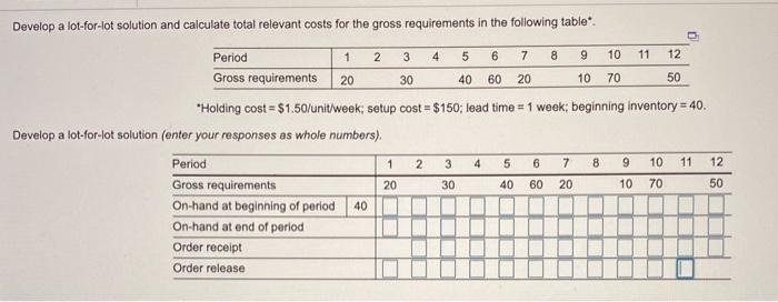 Develop a lot-for-lot solution and calculate