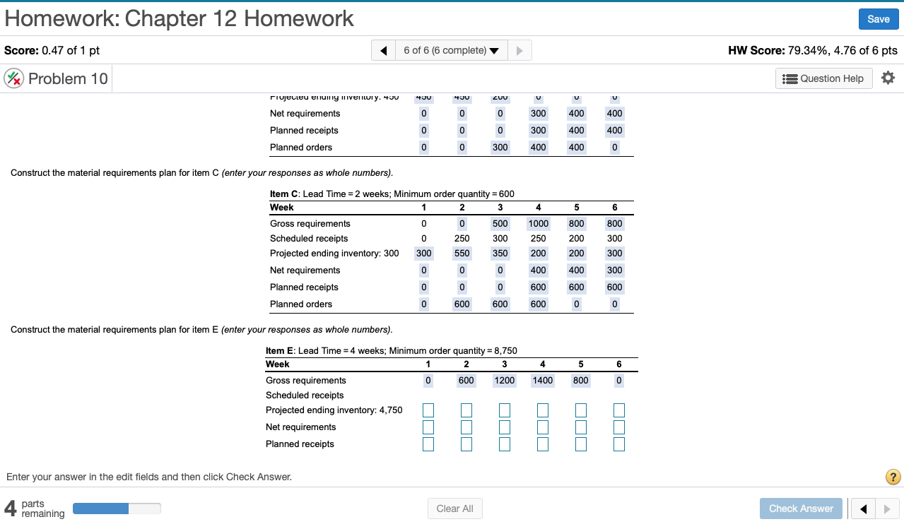 Construct the material requirements plan for item