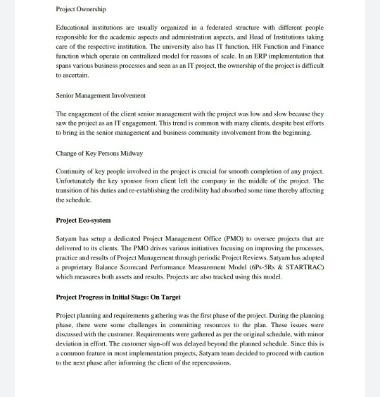 Case Study 1. Which challenges face the project?