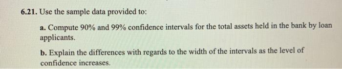 6.21. Use the sample data provided to: a. Compute