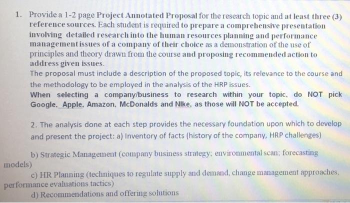 1. Provide a 1-2 page Project Annotated Proposal