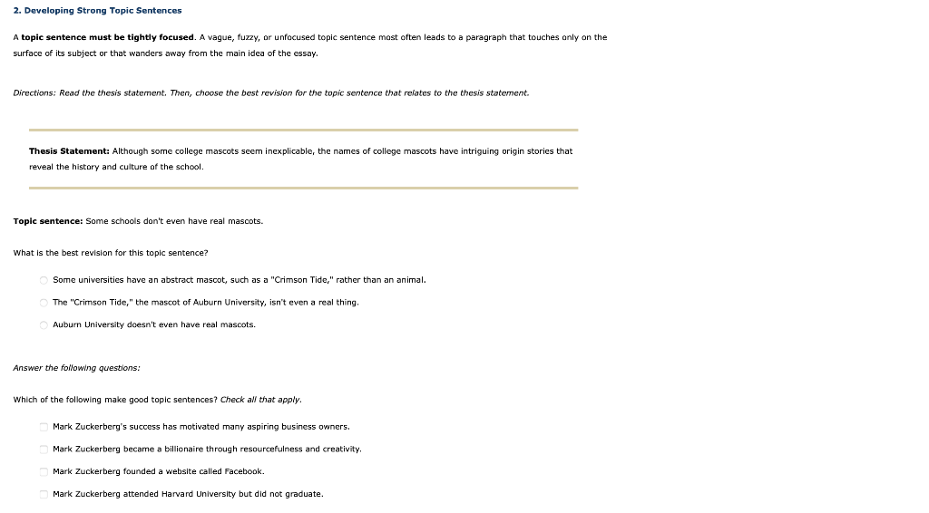 2. Developing Strong Topic Sentences A topic