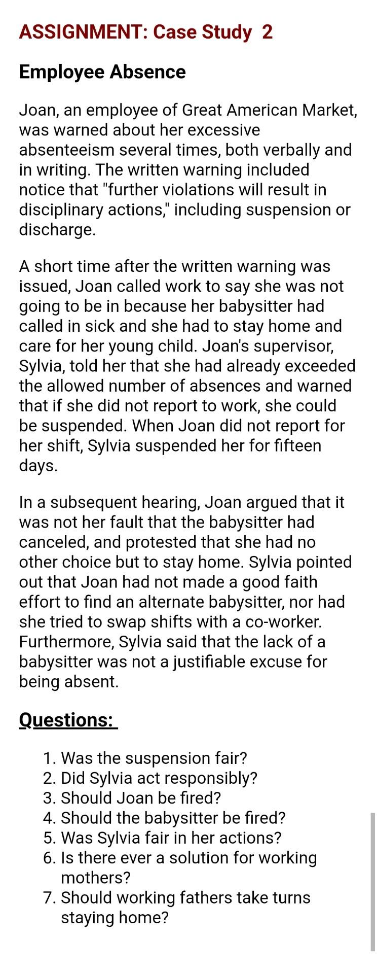 ( 30 points) ASSIGNMENT: Case Study 2 Employee