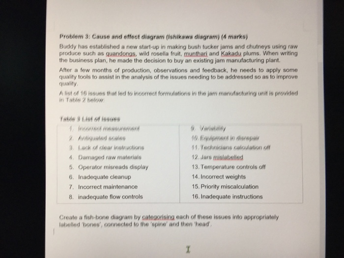 Problem 3: Cause and effect diagram (Ishikawa