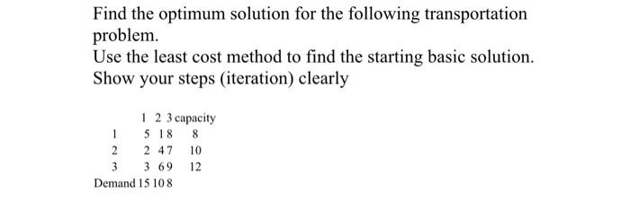 Find the optimum solution for the following