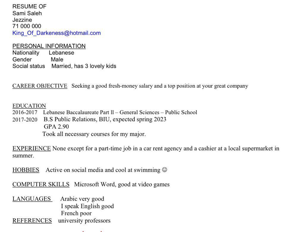 (revising an online rsum) -- The following online