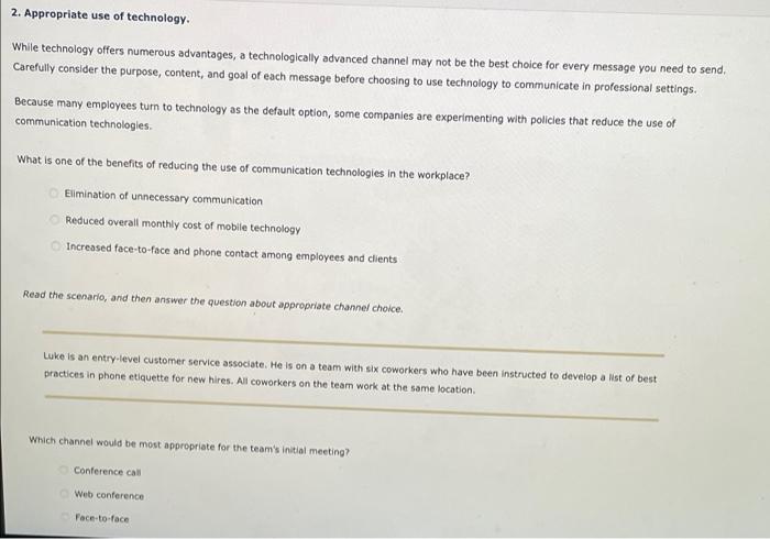 2. Appropriate use of technology. While