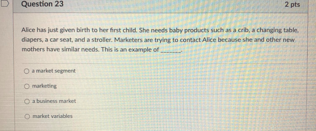 Question 23 2 pts Alice has just given birth to