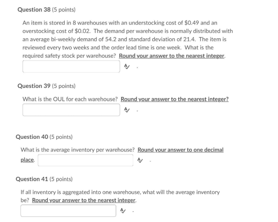 Question 38 (5 points) An item is stored in 8