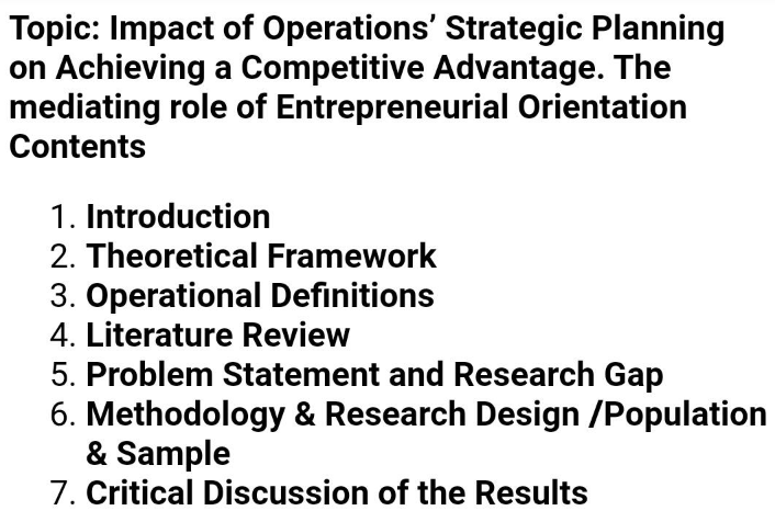 Topic: Impact of Operations' Strategic Planning