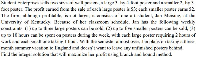Student Enterprises sells two sizes of wall